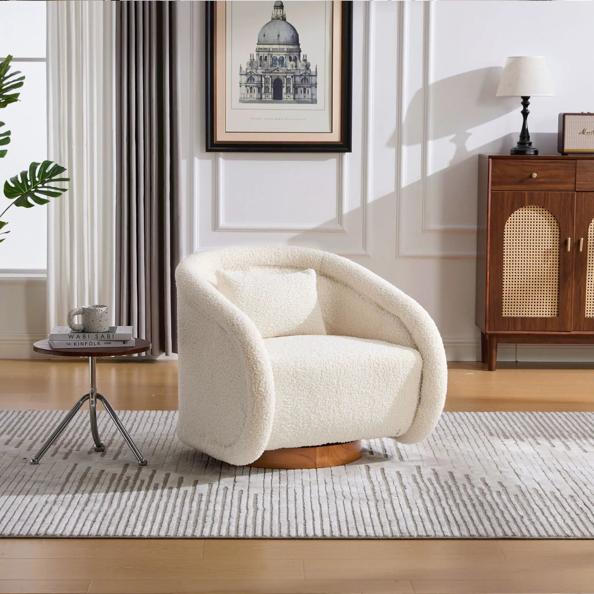 Teddy Fabric Swivel Accent Chair | 360 Degree Rotation | Solid Rubber Wood Frame | Cozy Texture