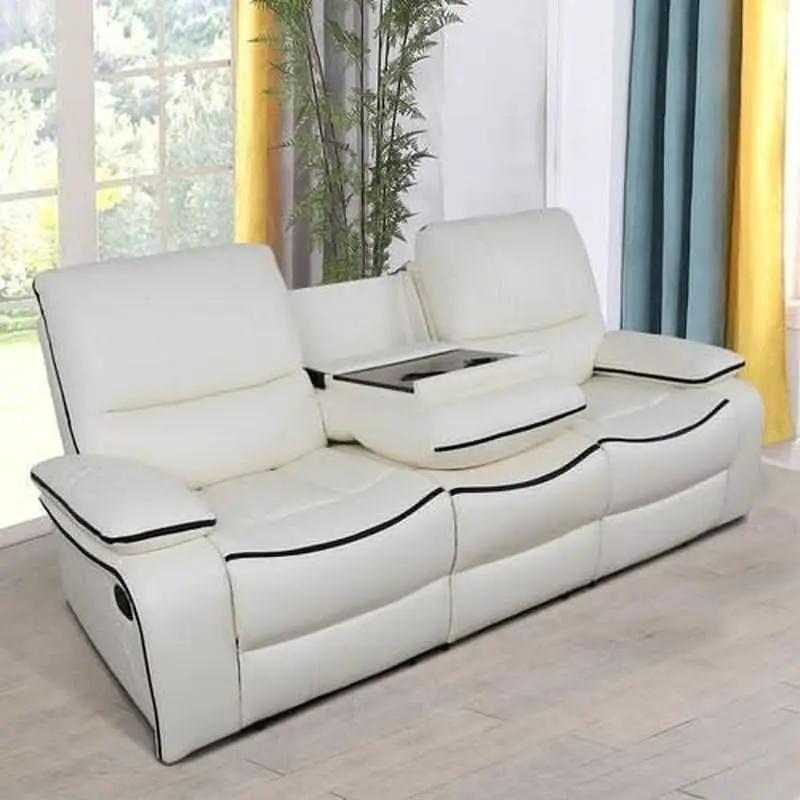 Creamy White Leather Recliner Sofa Set With Storage Console from PriceLows™