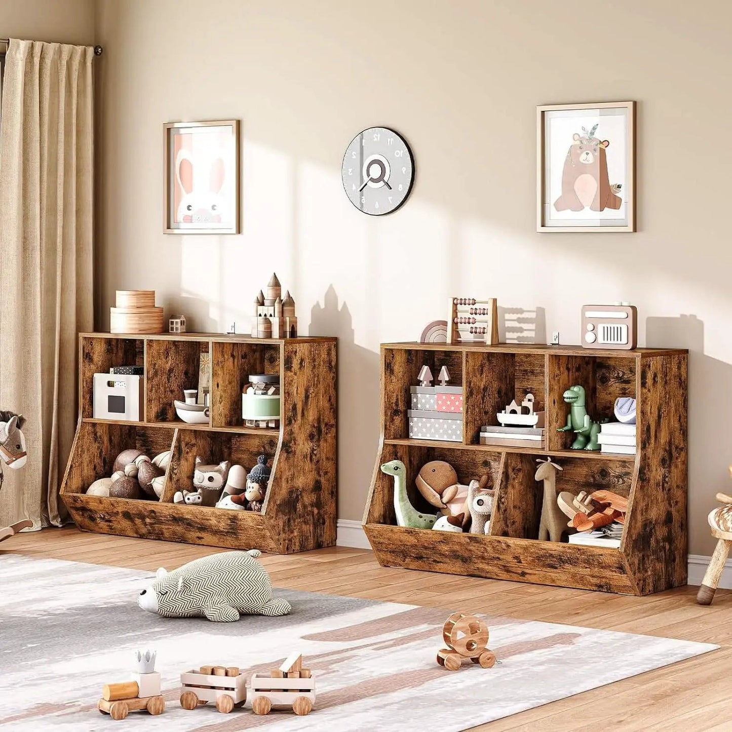 Kids Bookshelf With Toy Storage Cubby 35.4 Inch Rustic Brown from PriceLows™