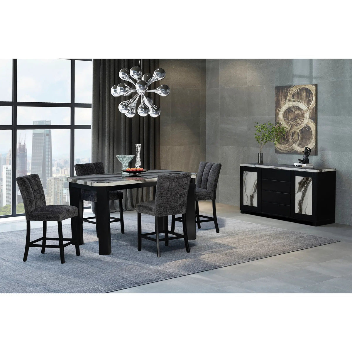 Magaly Bar Stools | Set Of 2 | Dark Gray | Polyester Velvet Upholstery