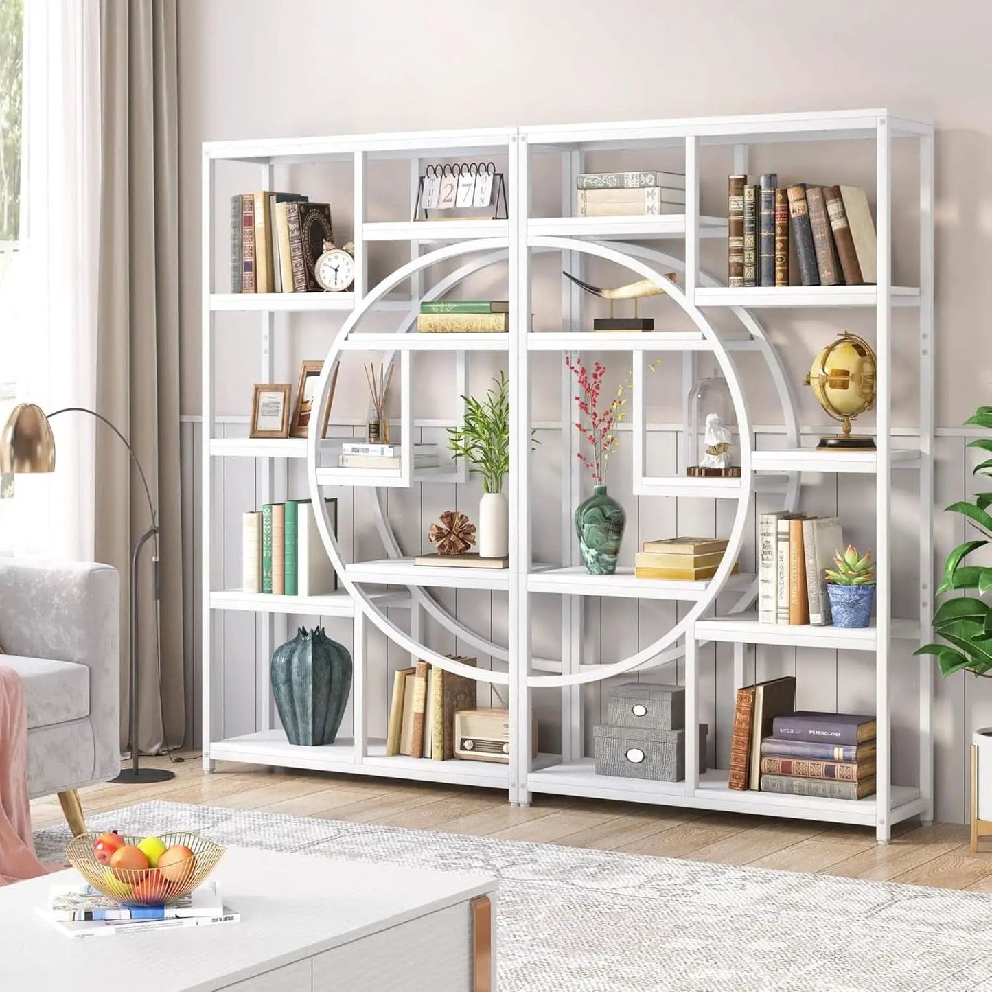 White 5 Tier Etagere Bookshelf Open Shelves Display from PriceLows™