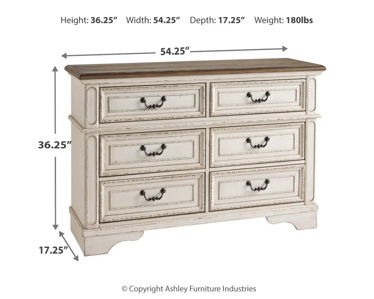 Realyn Dresser | Traditional Cottage Style | Antiqued Two-Tone Finish | Chipped White