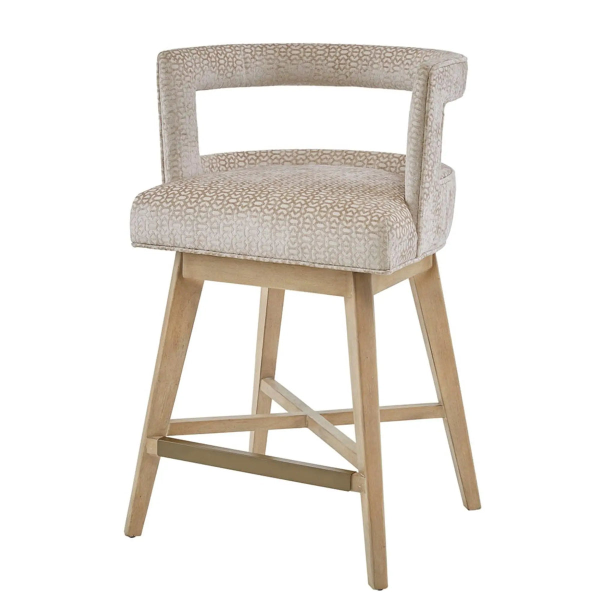 Swivel Counter Stool | Cream Polyester | Low Back Support | Bronze Metal Kickplate