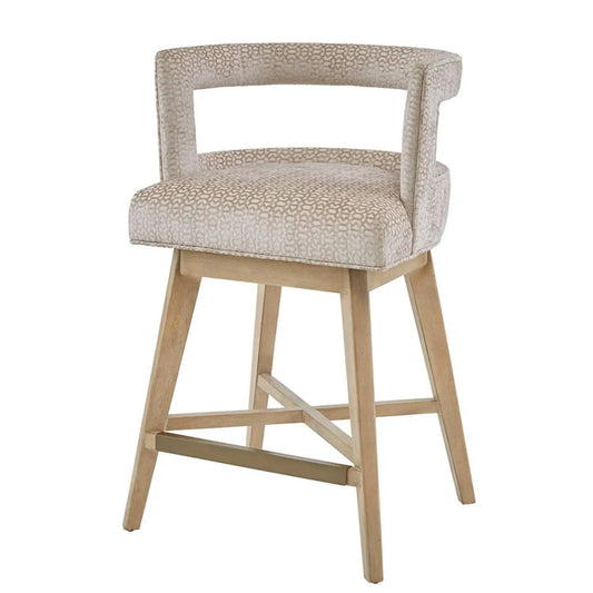 Swivel Counter Stool | Cream Polyester | Low Back Support | Bronze Metal Kickplate