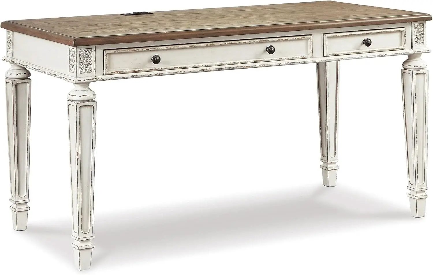 Realyn Farmhouse 60 Inch Home Office Desk With USB Charging Chipped White from PriceLows™