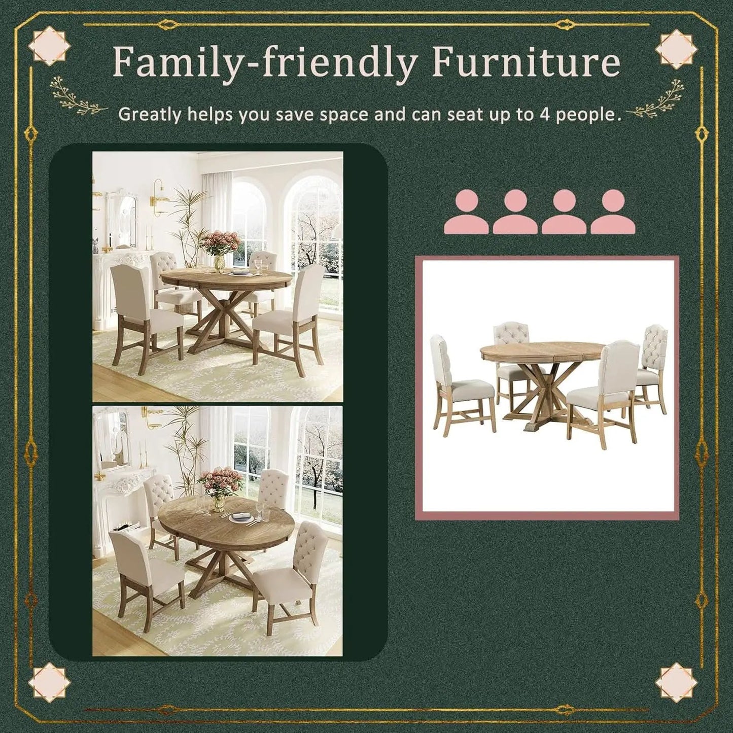 Circular Solid Wood DiningTable Set Four Extendable from PriceLows™