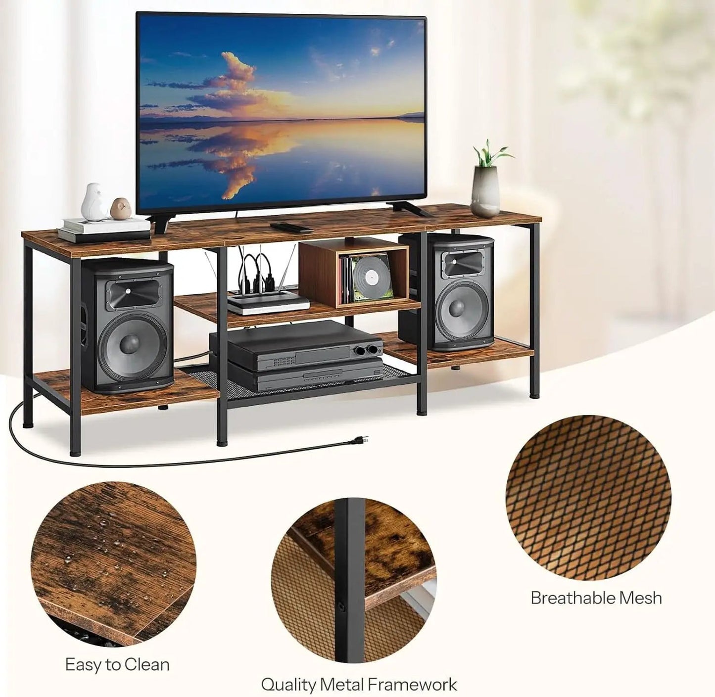TV Stand With Power Outlets For 65 Inch TV Open Shelves from PriceLows™