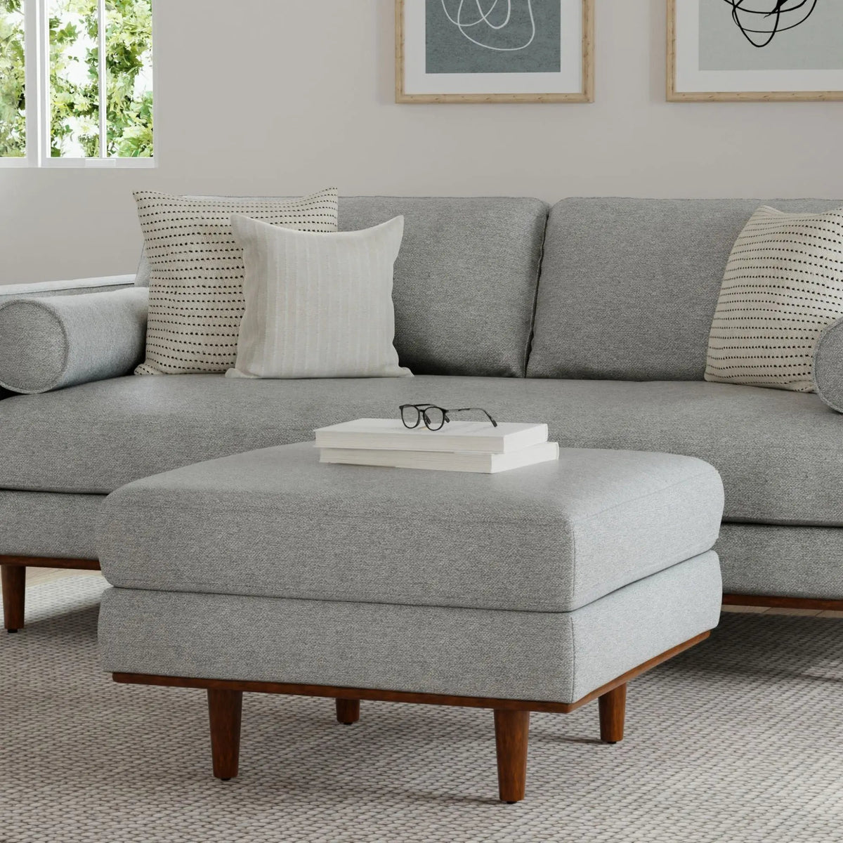 Morrison Handcrafted Ottoman | Mid-Century Modern Styling | Corner-Blocked Frame | 33 Inch Width