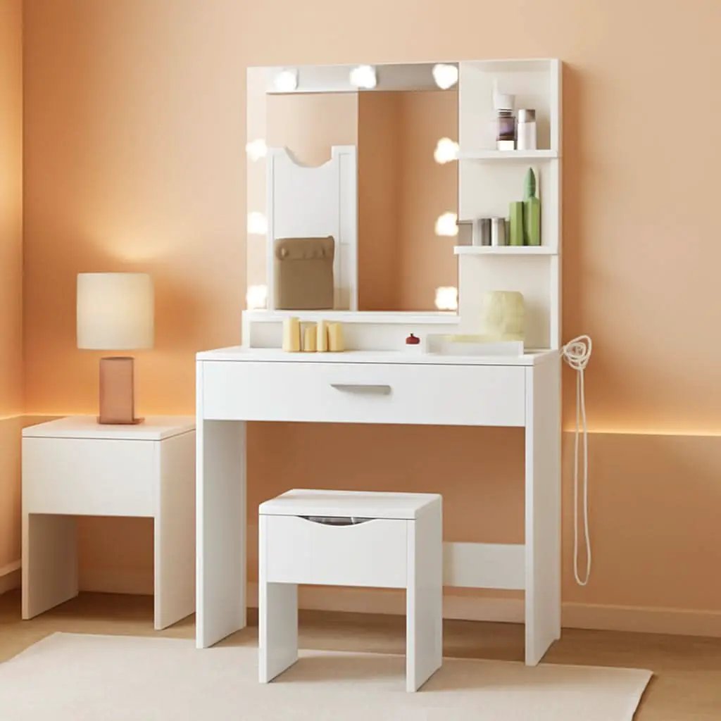 White Vanity Set With Lighted Mirror And Built In Power from PriceLows™