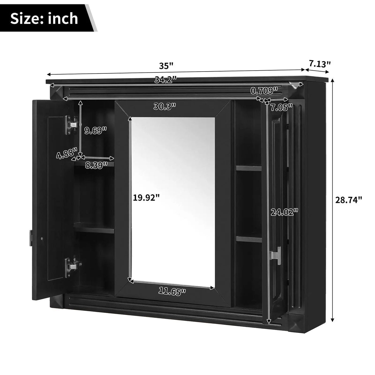 Wall Mounted Bathroom Cabinet | Mirror | 5 Shelves | Rectangular Design