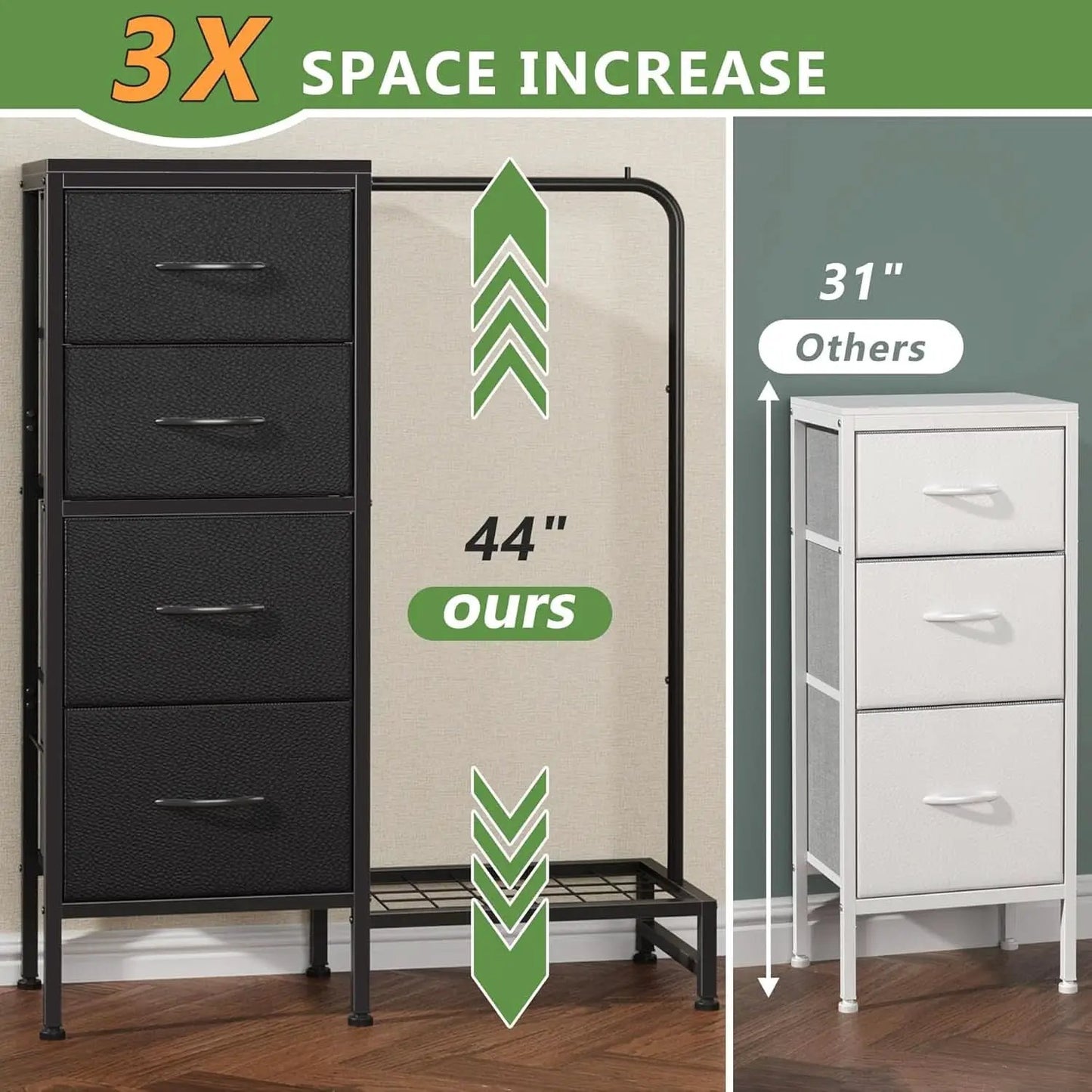 Dresser With Hanging Rack And 4 Drawers Black 44 Inch Tall from PriceLows™