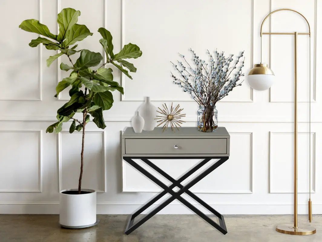 Koda End Side Table | Nightstand With Drawer | Cross Base | 26.5 Inch Height