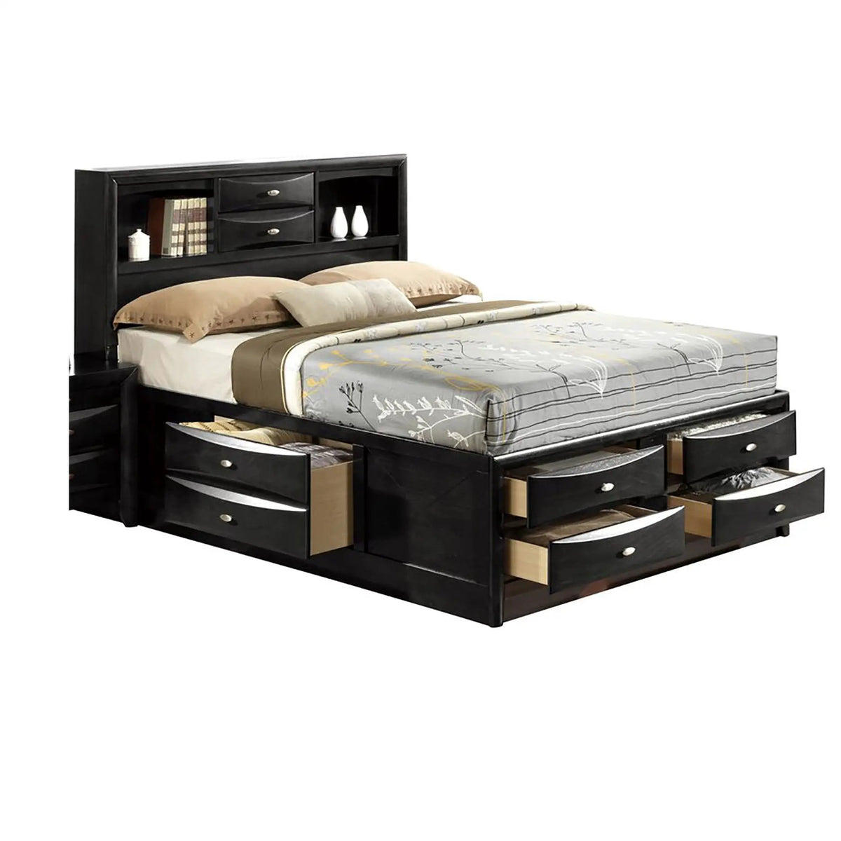 Lucille Storage Bed | Bookcase Headboard | Six Drawers | Fully Slatted Design