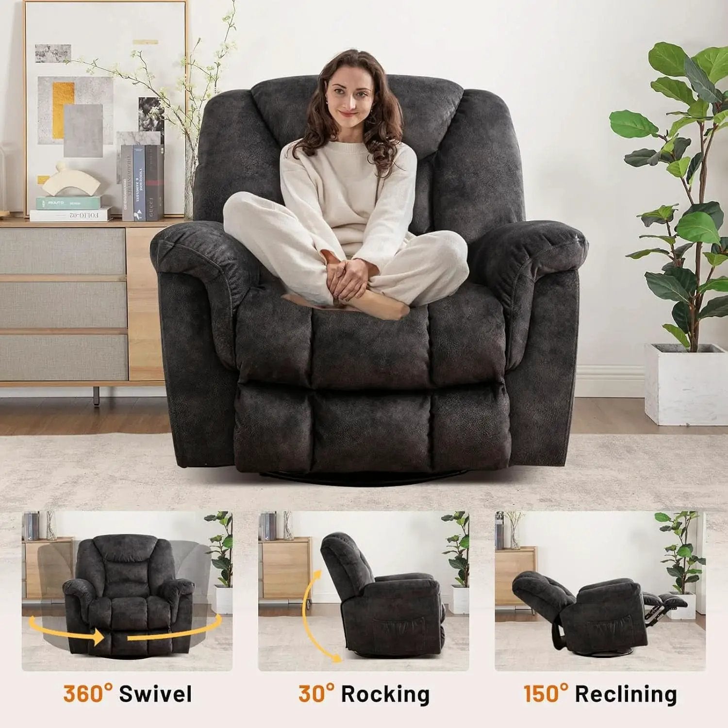 Oversized Swivel Recliner With Extra Wide Seat For Big And Tall from PriceLows™