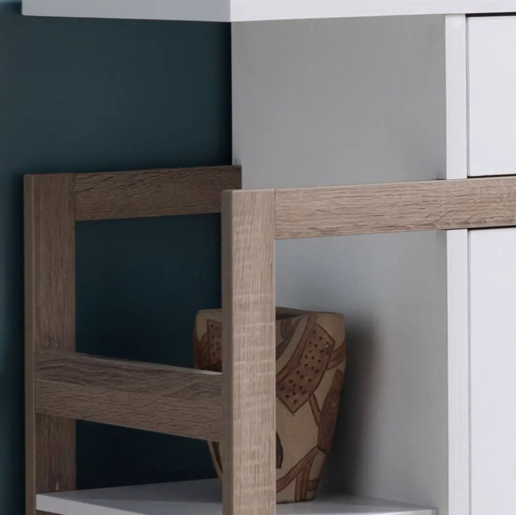 Kitchen Buffet Cabinet | 4 Open Shelves | Two Door Cabinets | White And Dark Taupe