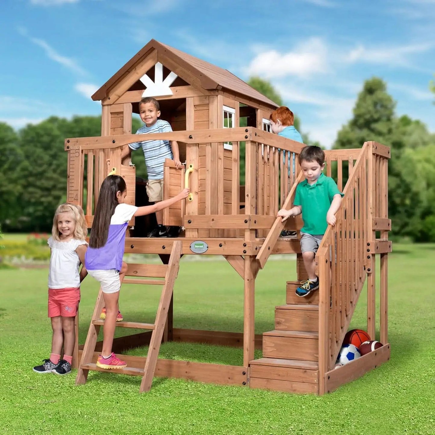 Premium Outdoor Cedar Playhouse With Integrated Kitchen from PriceLows™
