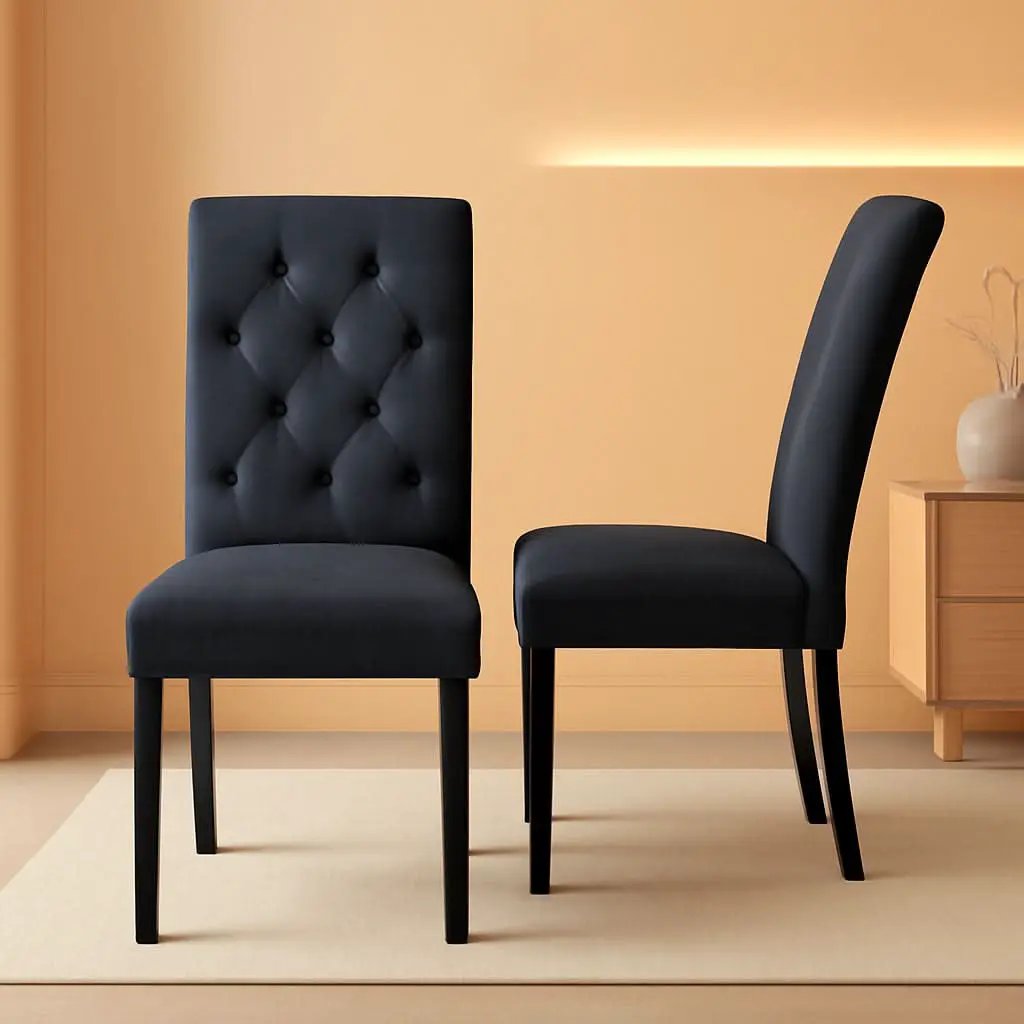Two Upholstered Fabric Dining Chairs Button Tufting Black from PriceLows™