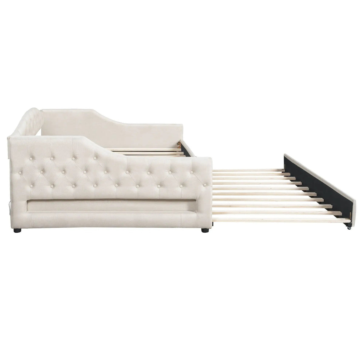 Daybed With LED Lights | Upholstered Trundle Daybed | Thickly Padded Sponge | 84 Inch Length