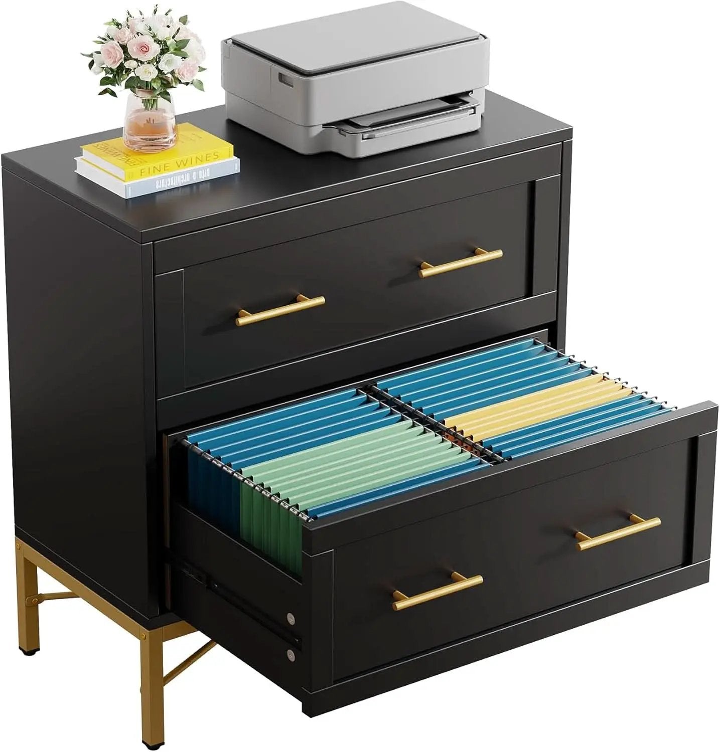 Black Gold 2 Drawer Lateral File Cabinet For Home Office from PriceLows™