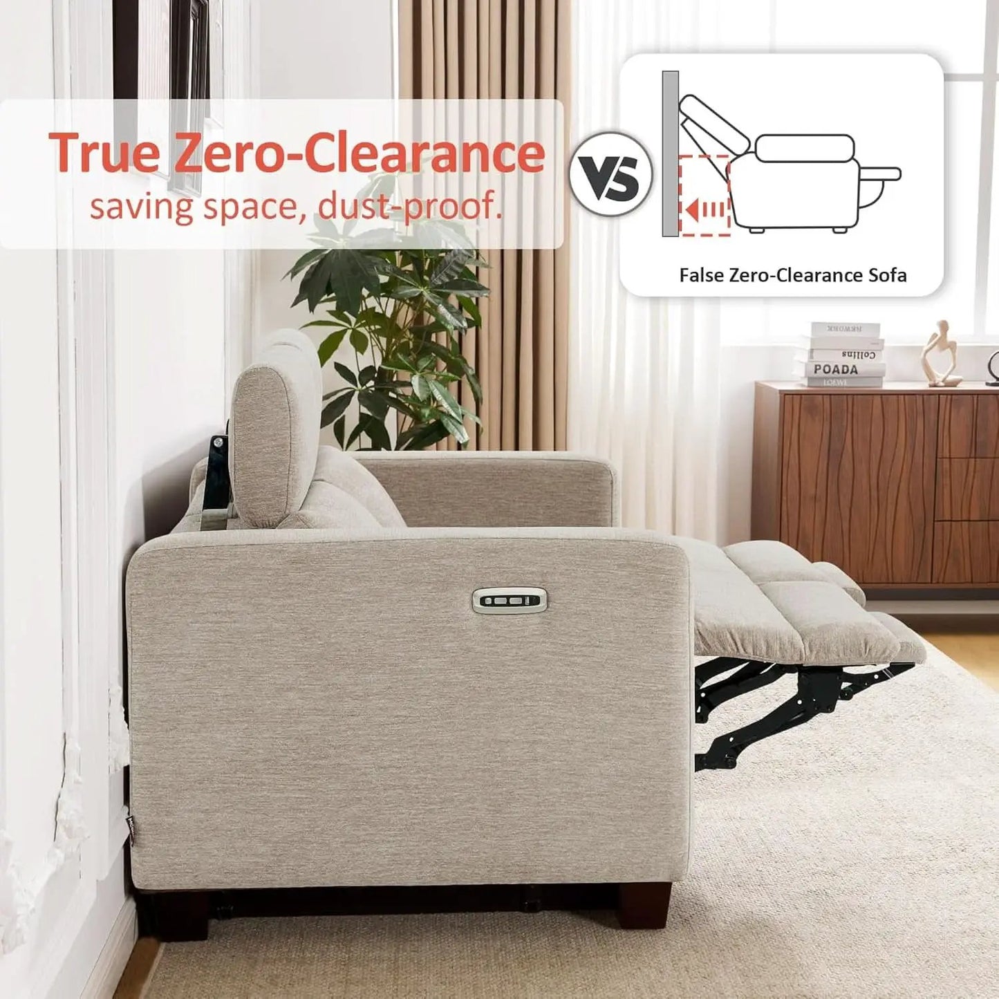 Beige Fabric Wall Hugger Power Loveseat Recliner USB from PriceLows™