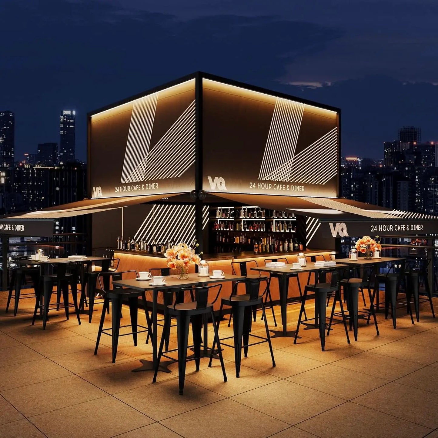 24 Inch Black Outdoor Metal Bar Stools Set of 4 Counter Height Large Ergonomic Seats from PriceLows™