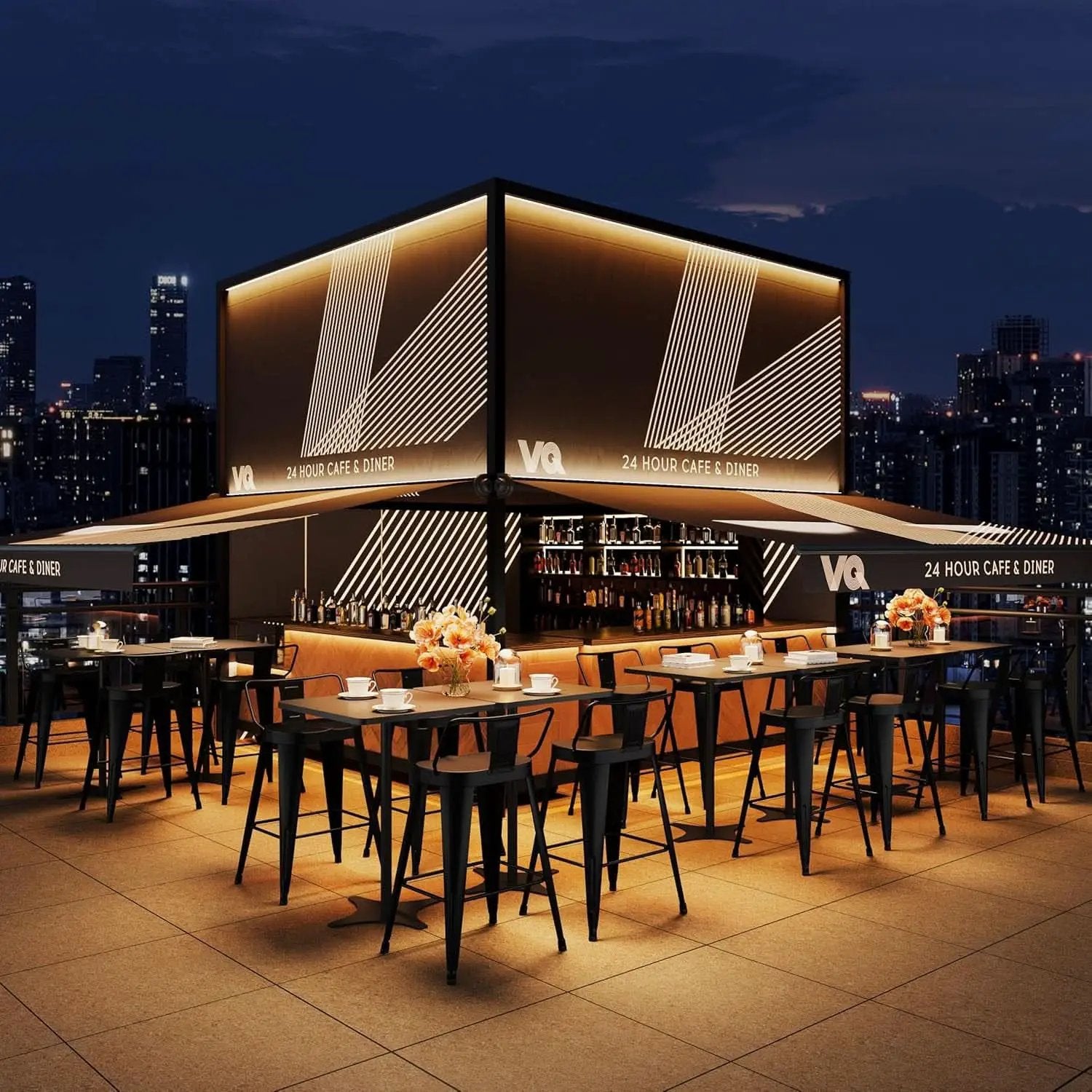 24 Inch Black Outdoor Metal Bar Stools Set of 4 Counter Height Large Ergonomic Seats from PriceLows™