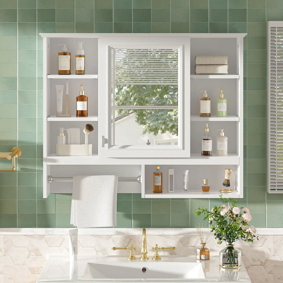 Wall Mount Mirror Cabinet | Adjustable Shelves | Soft Close Hinges | White