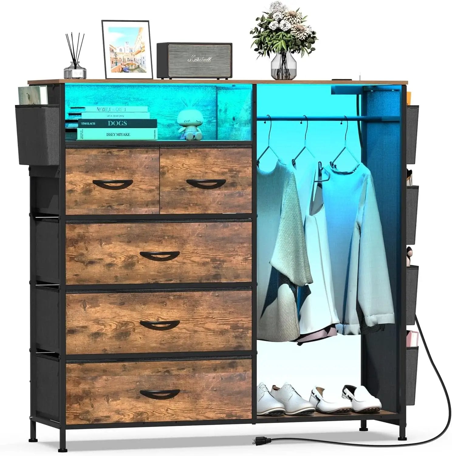 Matte Black Dresser With LED Charging Station For Bedroom from PriceLows™
