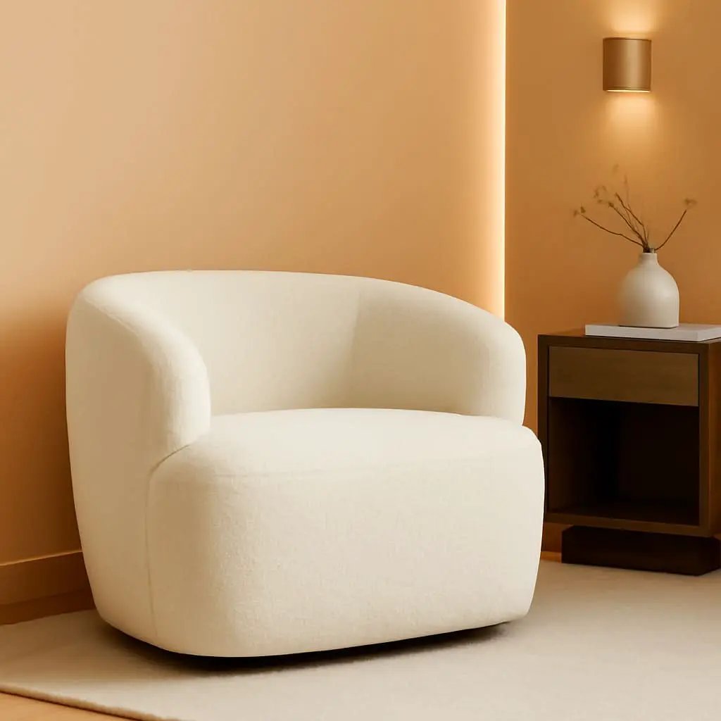Beige Sherpa Boucle Swivel Barrel Chair Deluxe Premium from PriceLows™