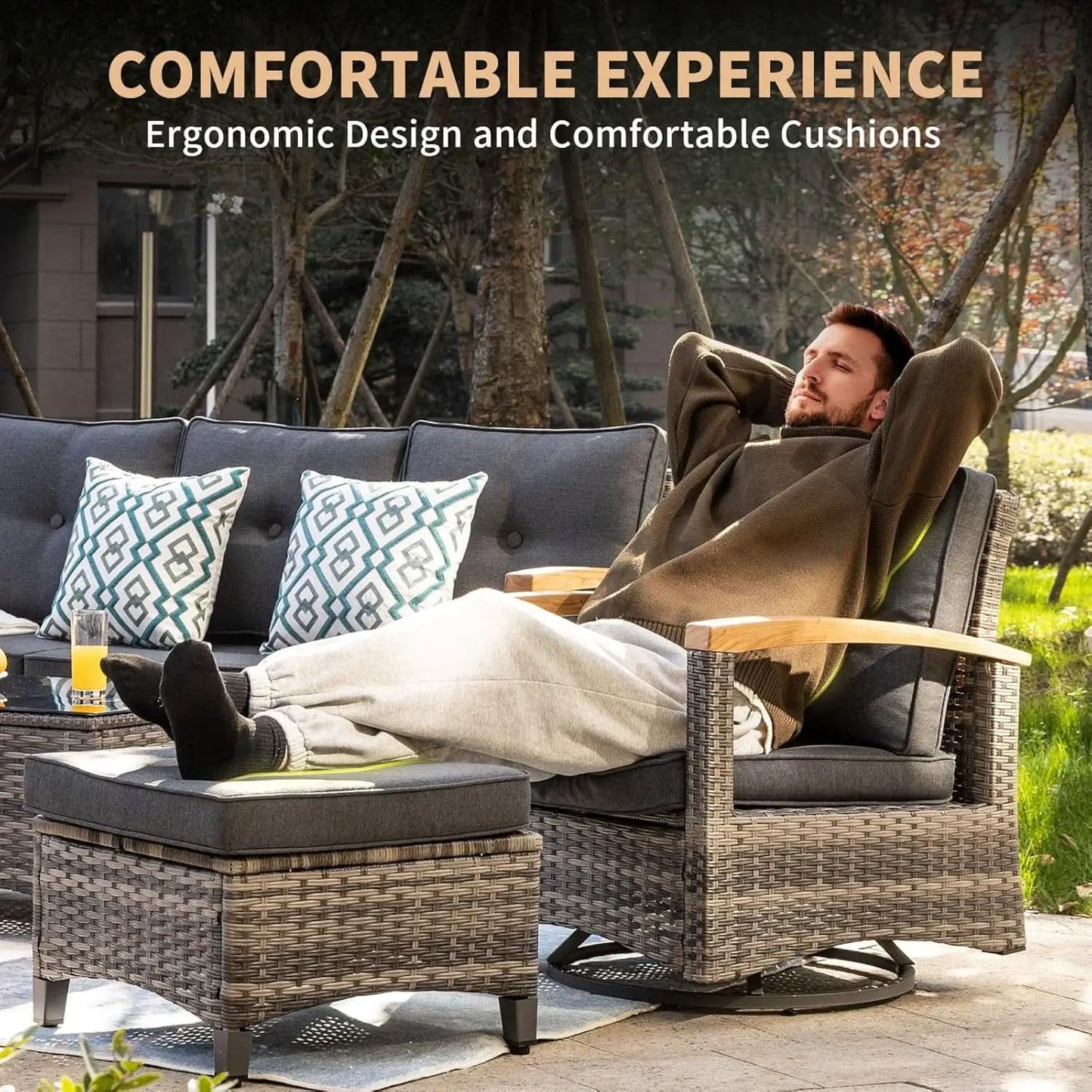 Outdoor Rattan Patio Furniture Set with Swivel Rockers from PriceLows™