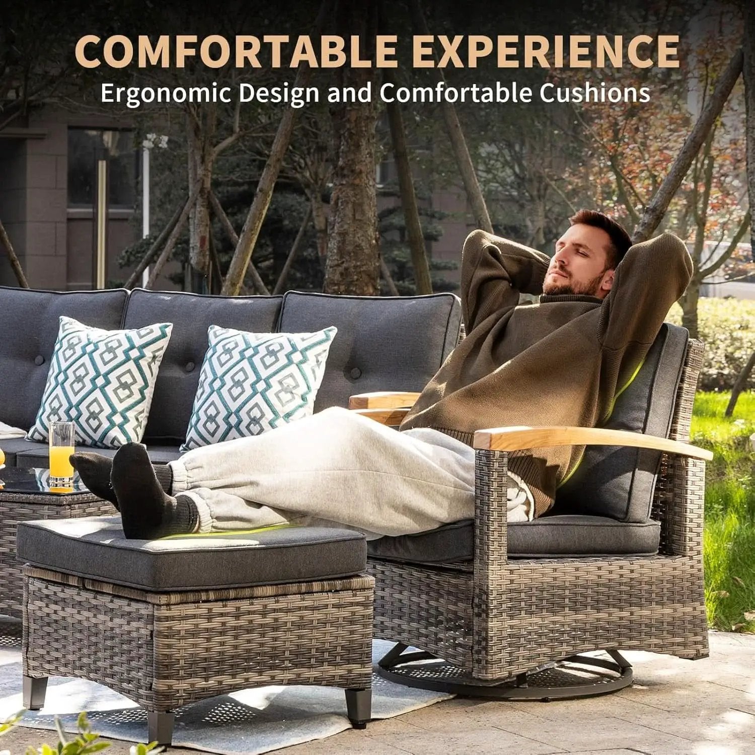 Outdoor Rattan Patio Furniture Set with Swivel Rockers from PriceLows™