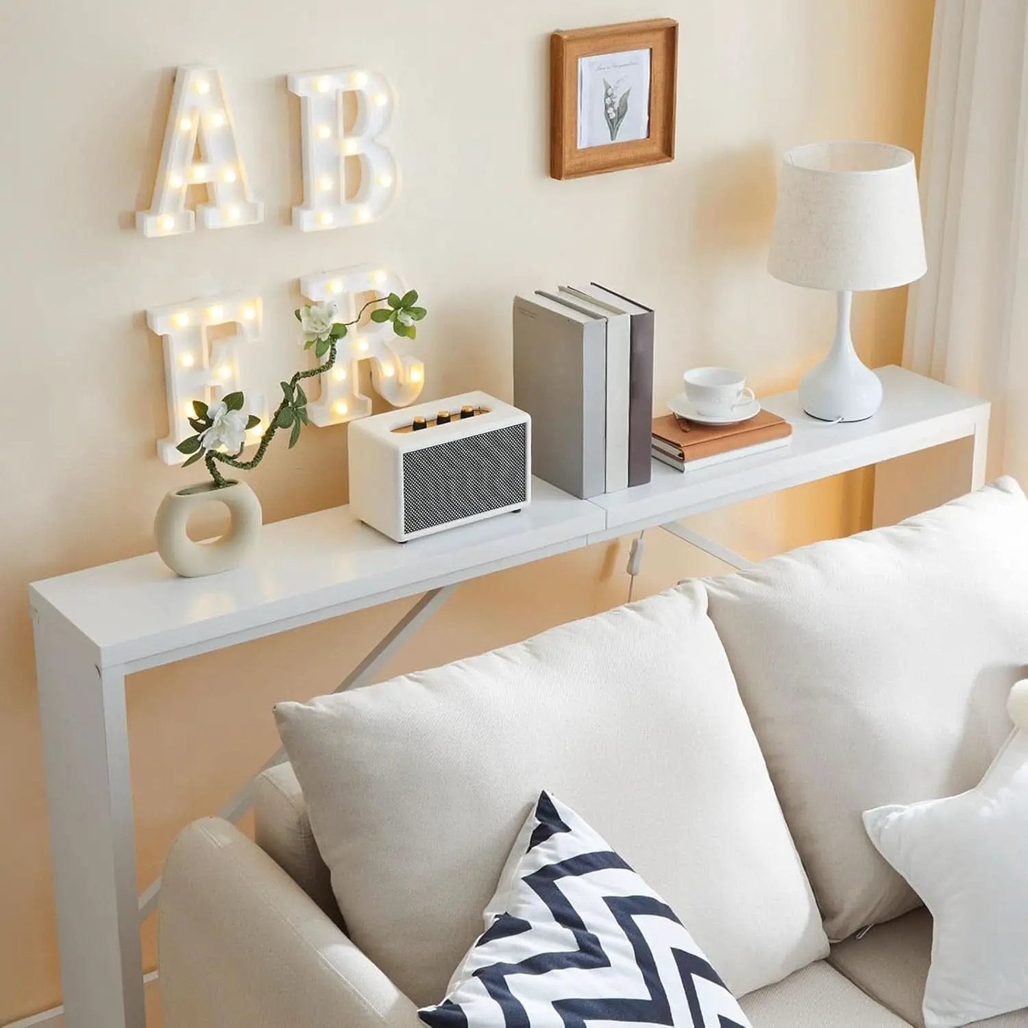 62.2-Inch Industrial White Console Table With Metal Frame from PriceLows™