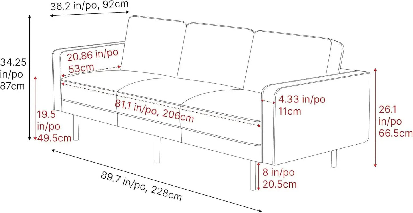 Leather Sofa 90 Inch Cognac Tan Brown Italian Nappa from PriceLows™