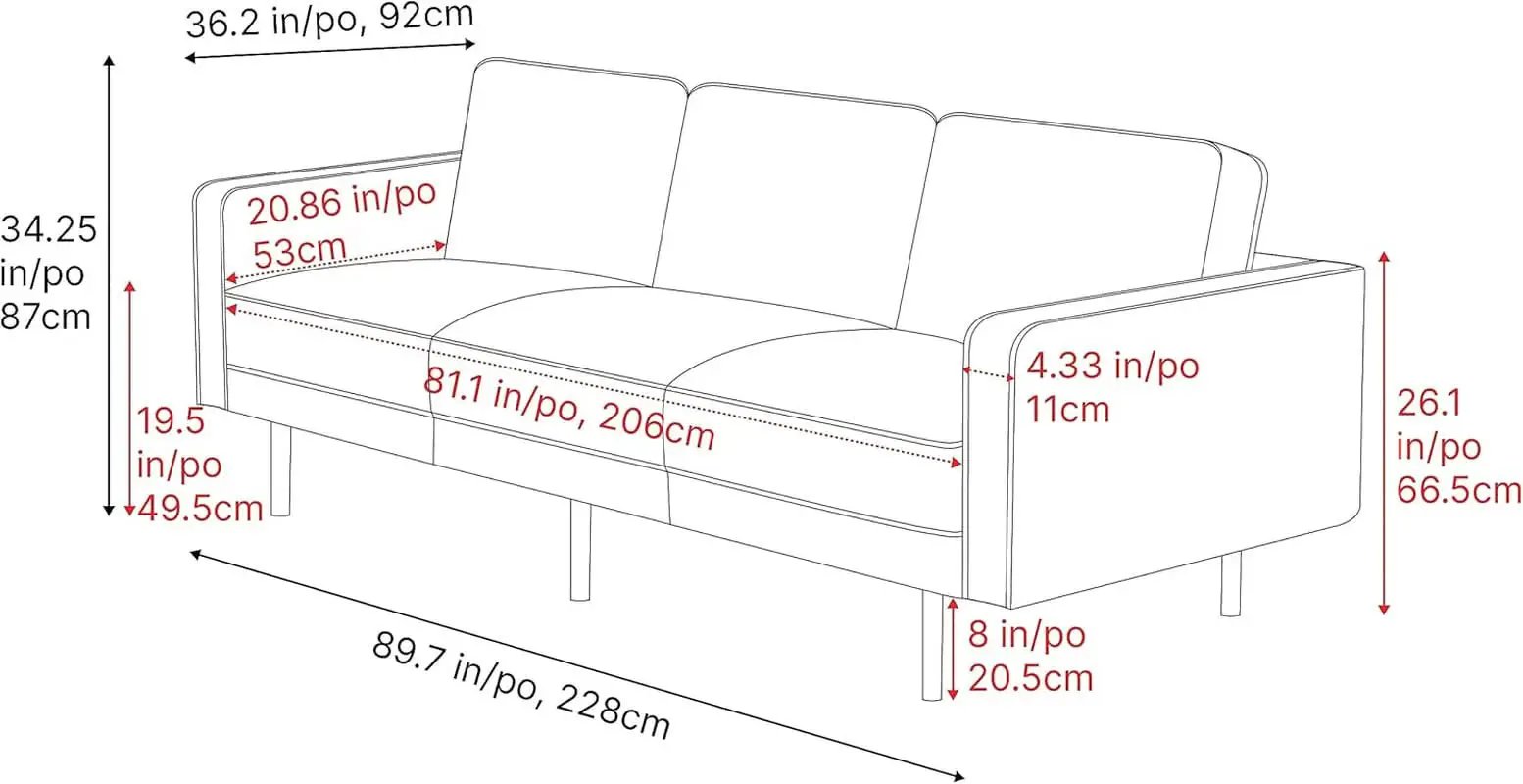 Leather Sofa 90 Inch Cognac Tan Brown Italian Nappa from PriceLows™