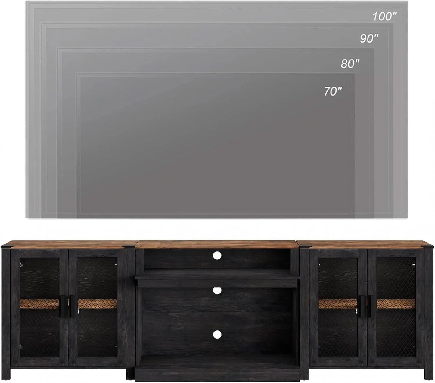 Two In One 100 Inch TV Stand Farmhouse Entertainment Center Dark Walnut And Black from PriceLows™