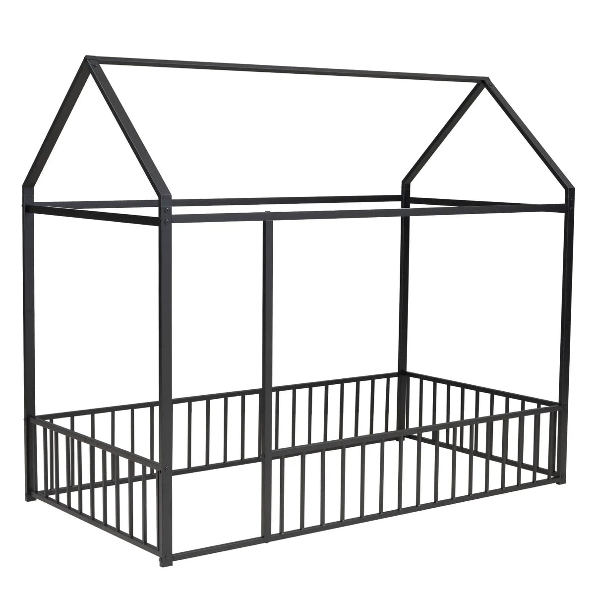 Kids Metal Bed Frame | Roof And Side Fence | Semi Enclosed Space | Three Colors