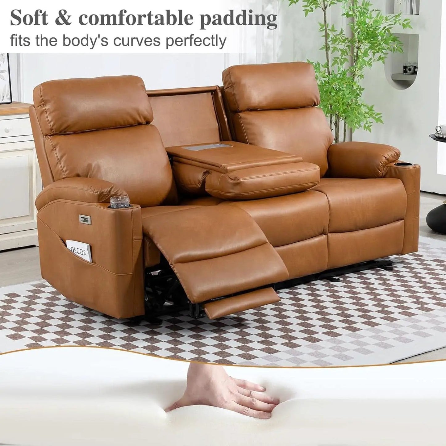 Power Reclining Sofa Brown PU Leather Independent Backrests from PriceLows™