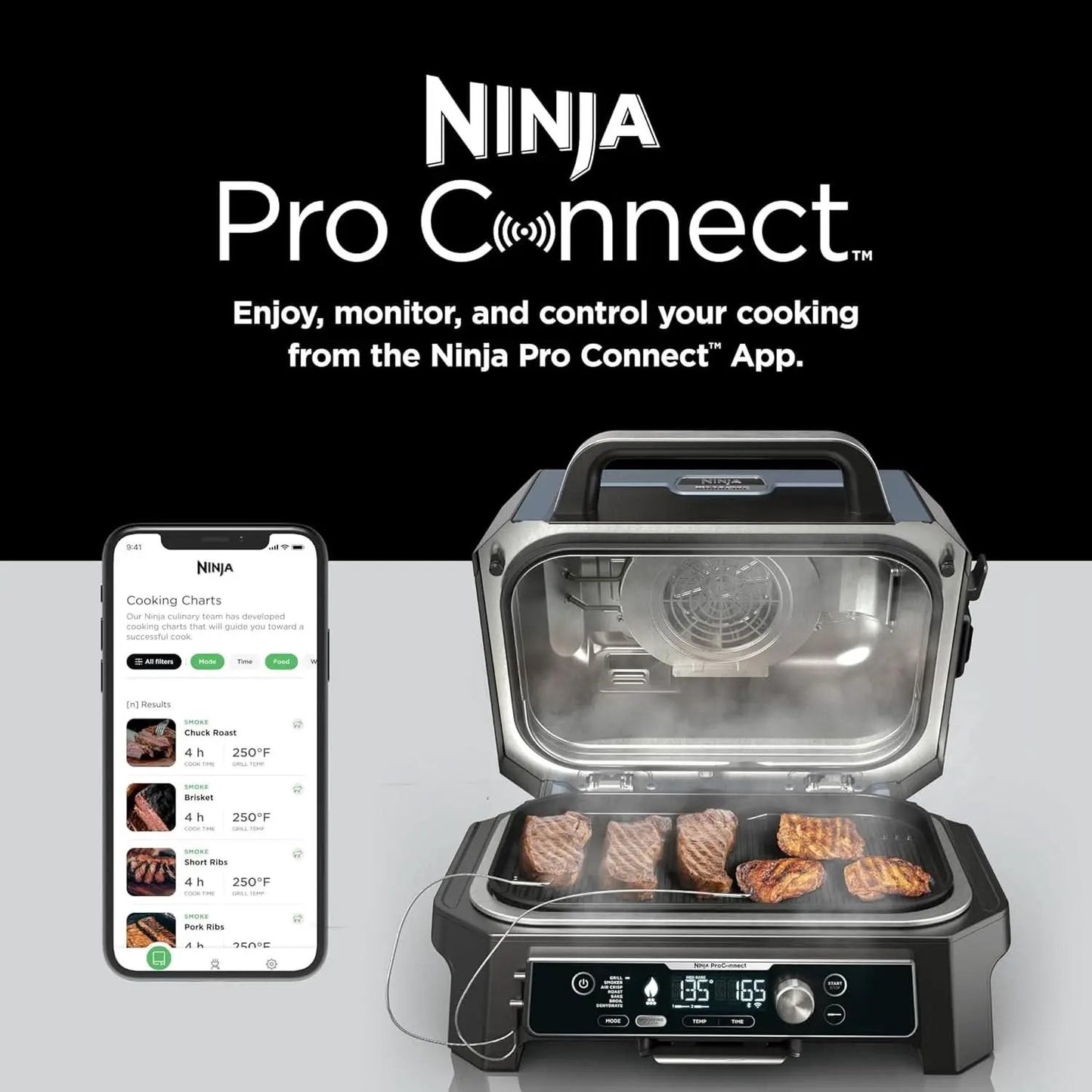 XL Smart Grill Smoker 7 In 1 With App Control Black from PriceLows™