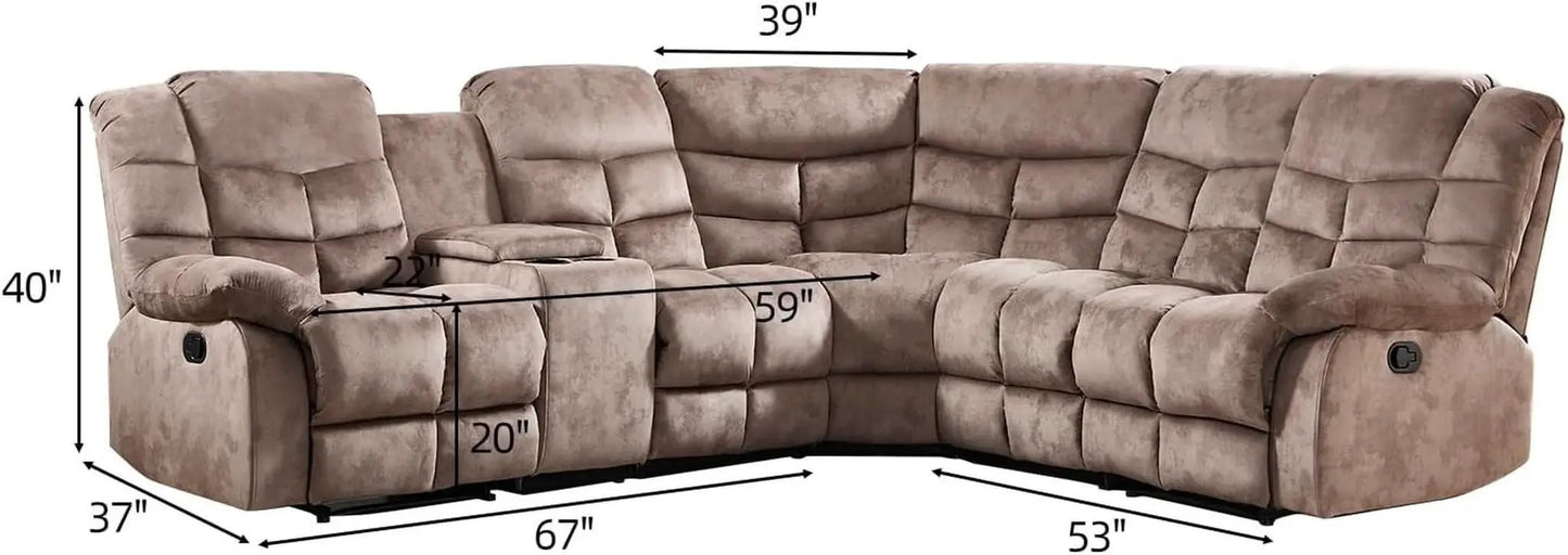 Brown Manual Reclining Sectional Sofa With Cup Holders from PriceLows™