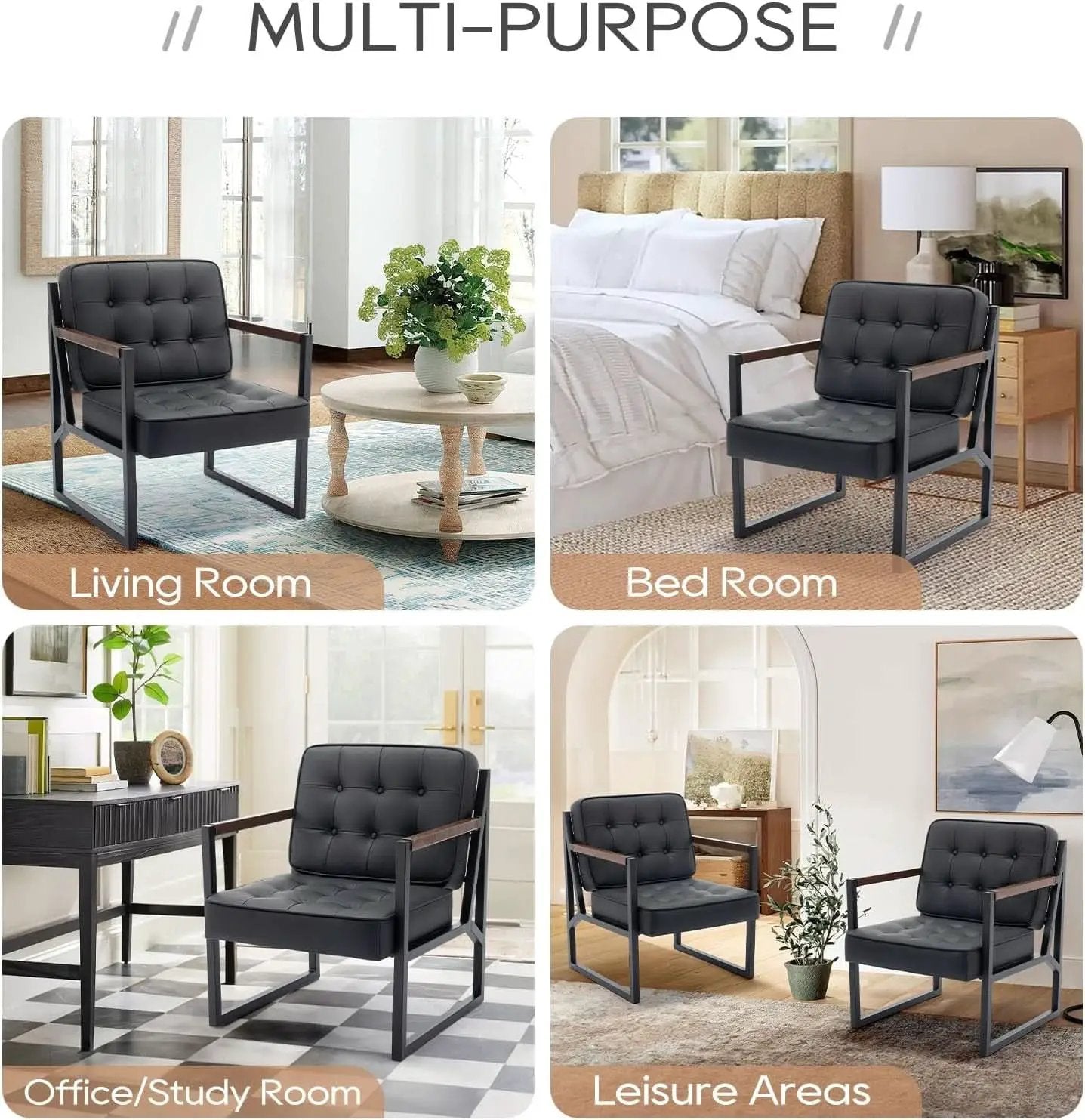 Mid Century Classic Black Leather Upholstered Accent Chair from PriceLows™