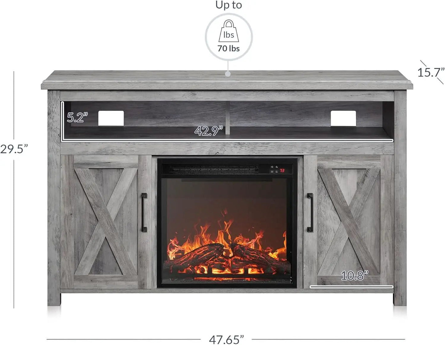 48 Inch Grey Wash TV Stand With Electric Fireplace from PriceLows™