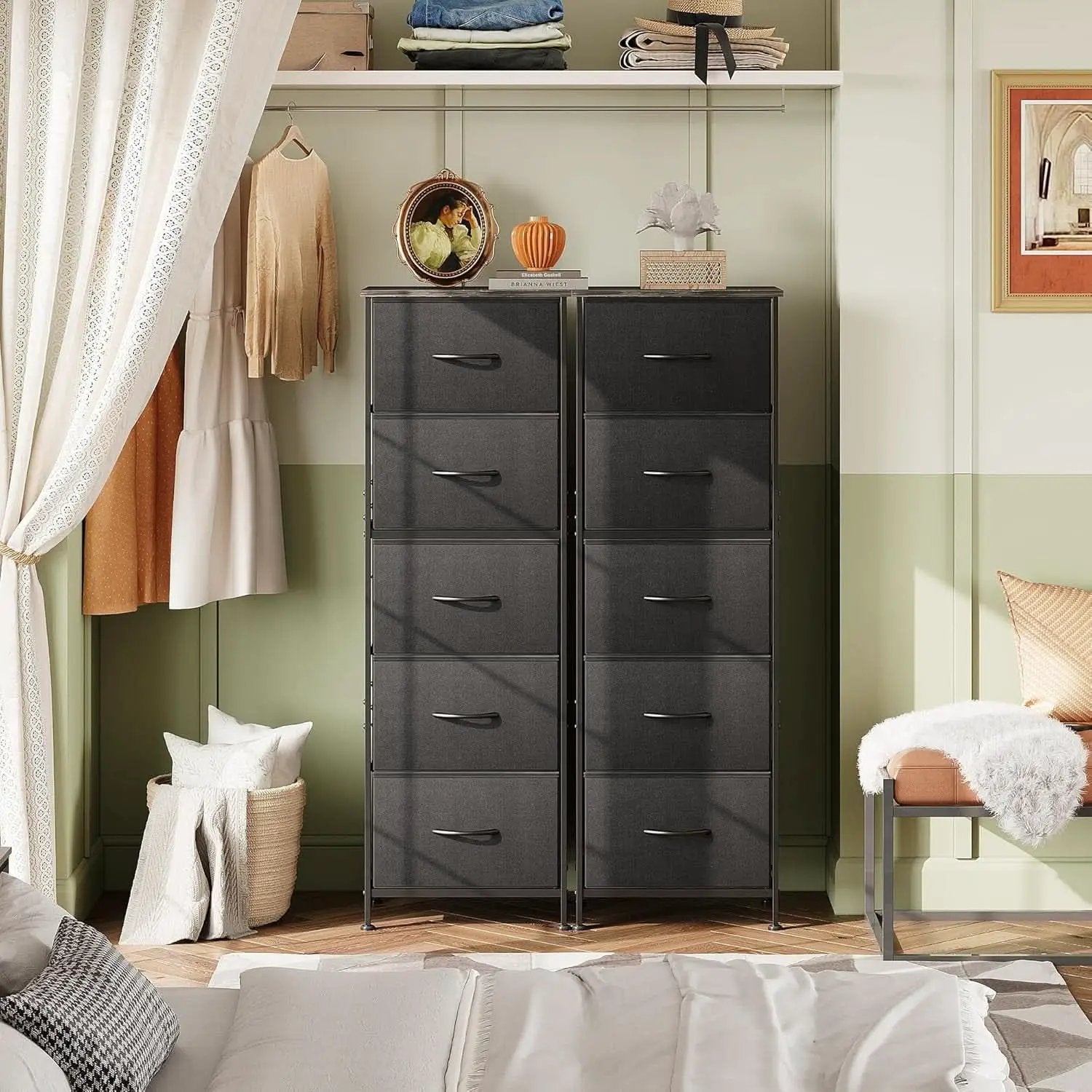 Fabric Dresser 5 Drawer Tall Storage Charcoal Black from PriceLows™