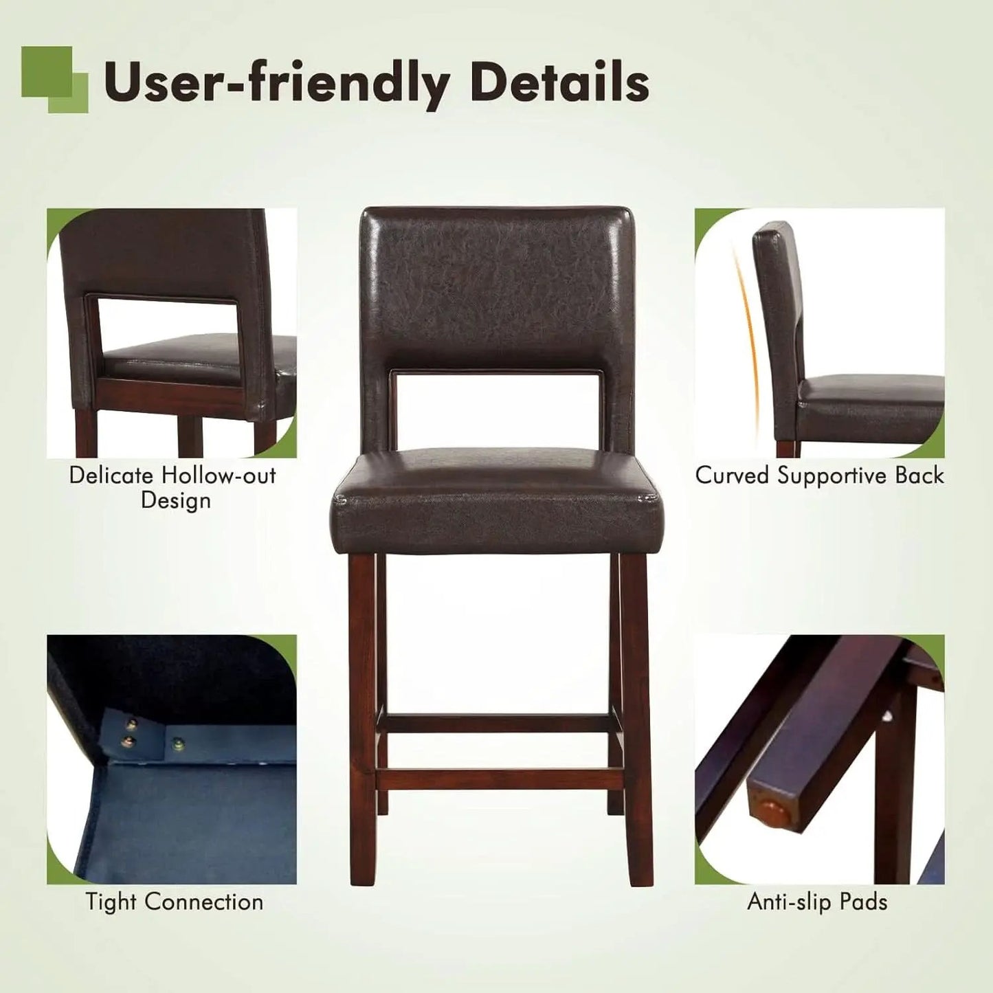 Bar Stool Set of 4 24.5 Inch Counter Height PVC Leather from PriceLows™