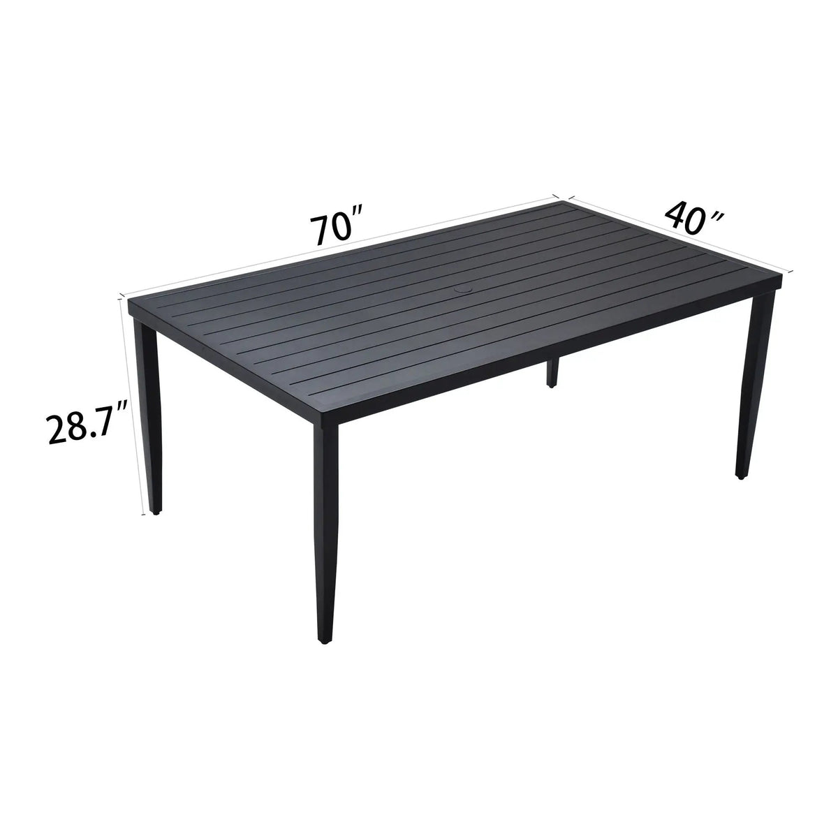 Outdoor Dining Table | Aluminum Frame | Tapered Legs | Umbrella Hole