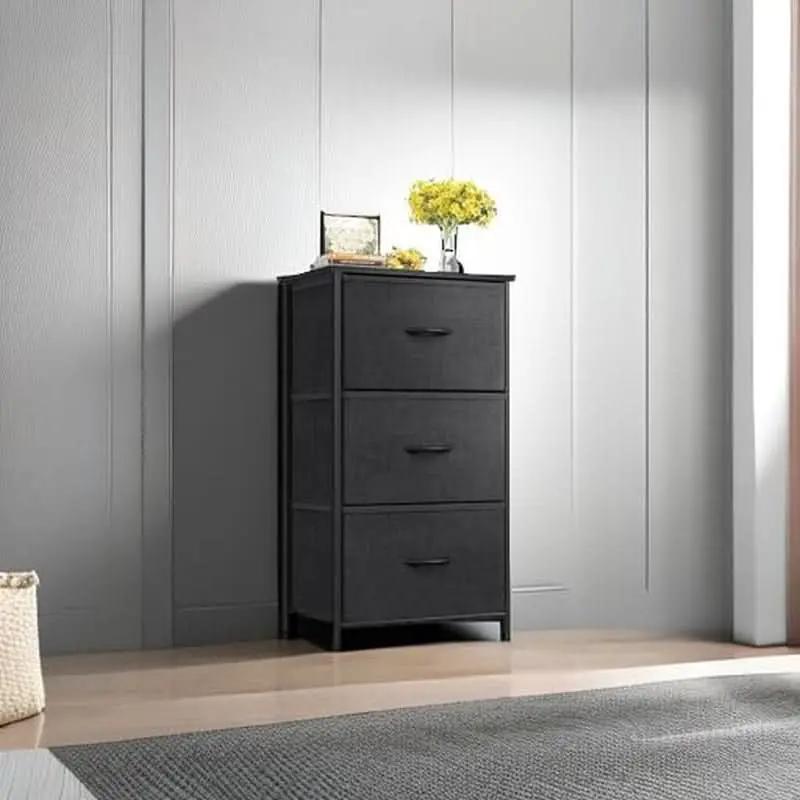 Black 3 Drawer Dresser Nightstand For Bedroom Compact from PriceLows™