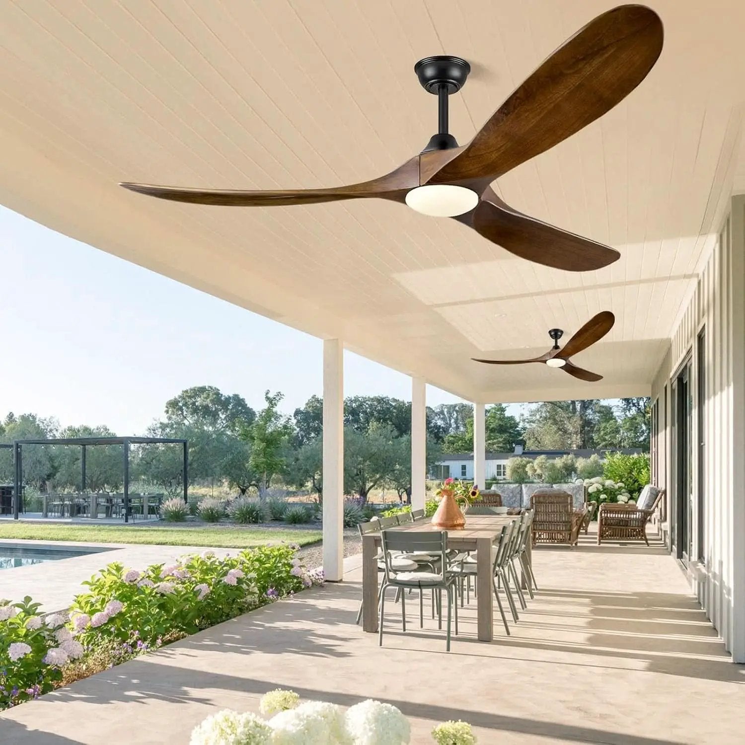 52 Inch Walnut Wood Ceiling Fan With Remote And Integrated Lights from PriceLows™