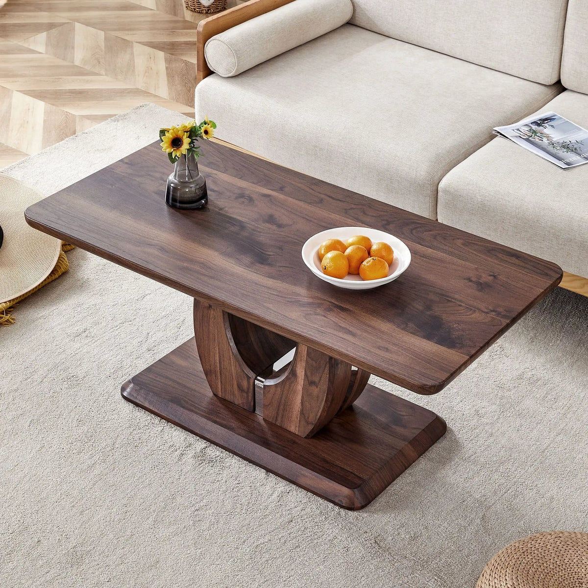Modern, Minimalist Rectangular Coffee Table | 43.3 x 22.4 x 18.3 in | Walnut | Living Room