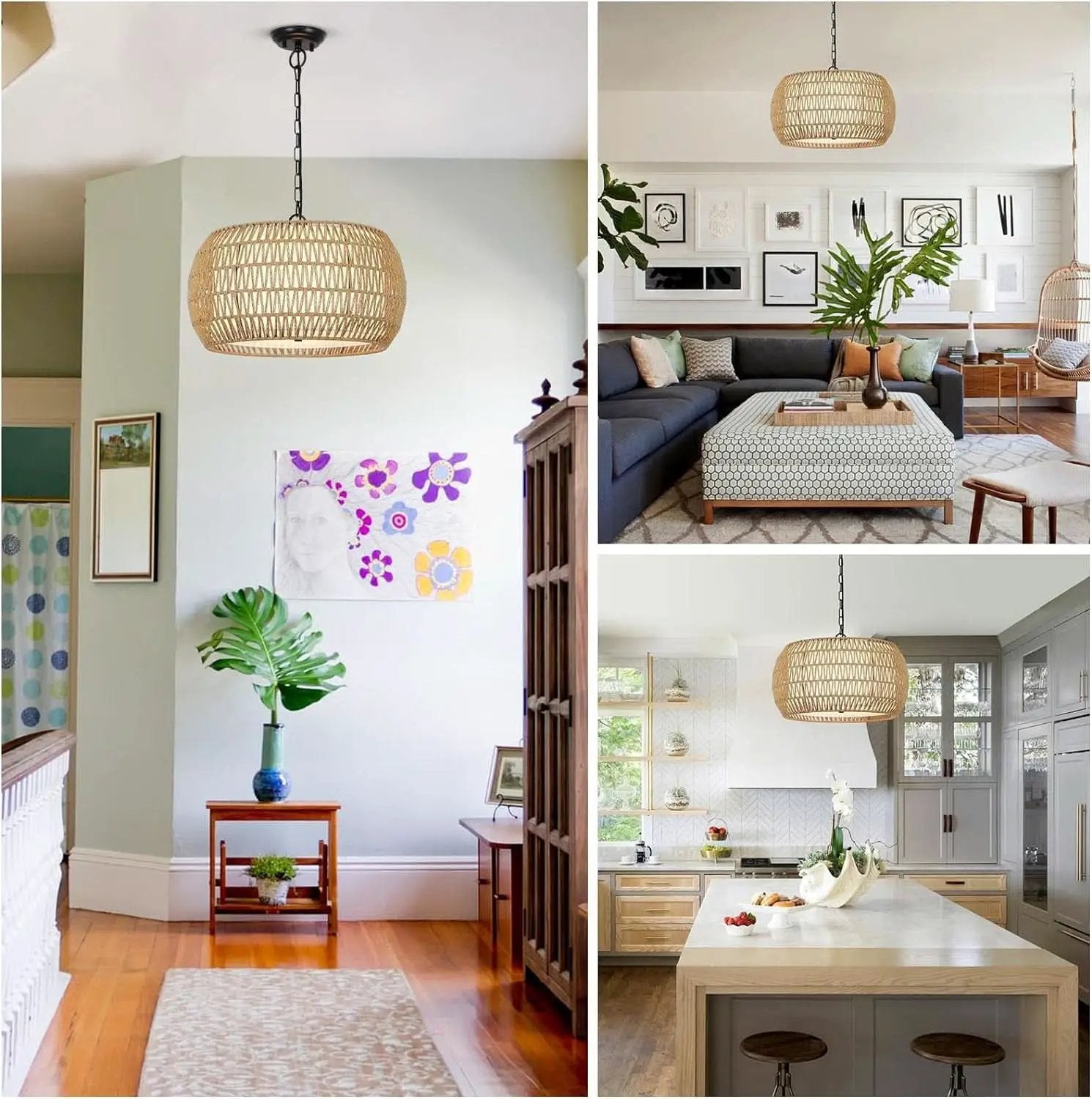 Rattan Farmhouse 5 Light Chandelier With Fabric Shade from PriceLows™