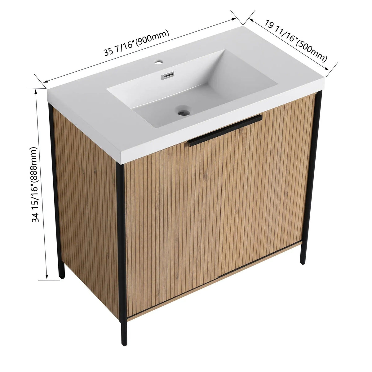 Modern Freestanding Bathroom Vanity With Resin Sink & Soft Close Cabinet Doors | 4 Pieces | Metal & Plywood | Bathroom
