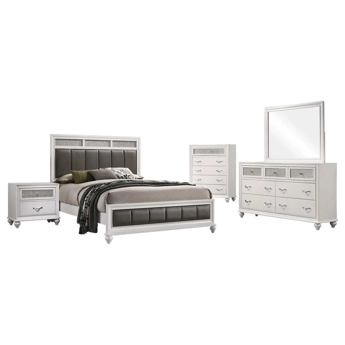 Barzini 5-piece Queen Bedroom Set | 5-Piece Set | Acrylic & Crystal | White